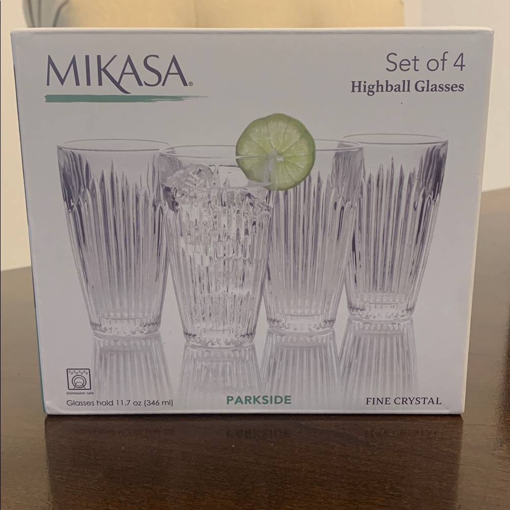 Mikasa Parkside Highball Glasses Crystal 11.7 Oz Set of 4 NWT Bar Ware Tumblers